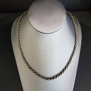 Sarah Coventry Vintage Gold Tone and Black Twisted Rope Chain Necklace 18 Inch